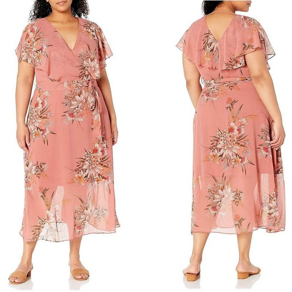 City Chic Gypsy Floral Faux Wrap Maxi Dress L/20 - Picture 2 of 5